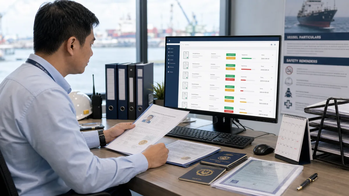 Illustration of maritime certificate tracking dashboard